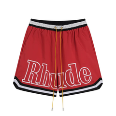 Rhude Hot Red Striped Trim Big Logo Shorts