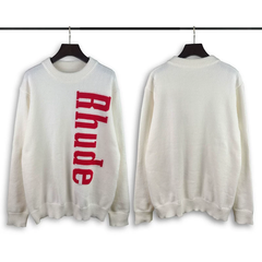 Rhude Vertical Red Logo Cream Knit Sweater