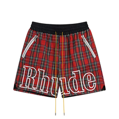 Rhude Red Tartan Plaid Nylon Casual Shorts Unisex Streetwear