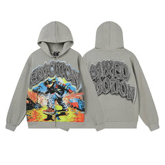 Mixed Emotion Skater Boy Graphic Zip‑Up Hoodie