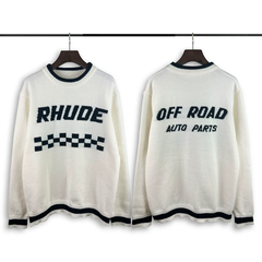 Rhude Off Road Checkerboard Cream Knit Sweater