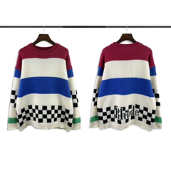 Rhude Checkerboard Stripe Crewneck Knit Sweater