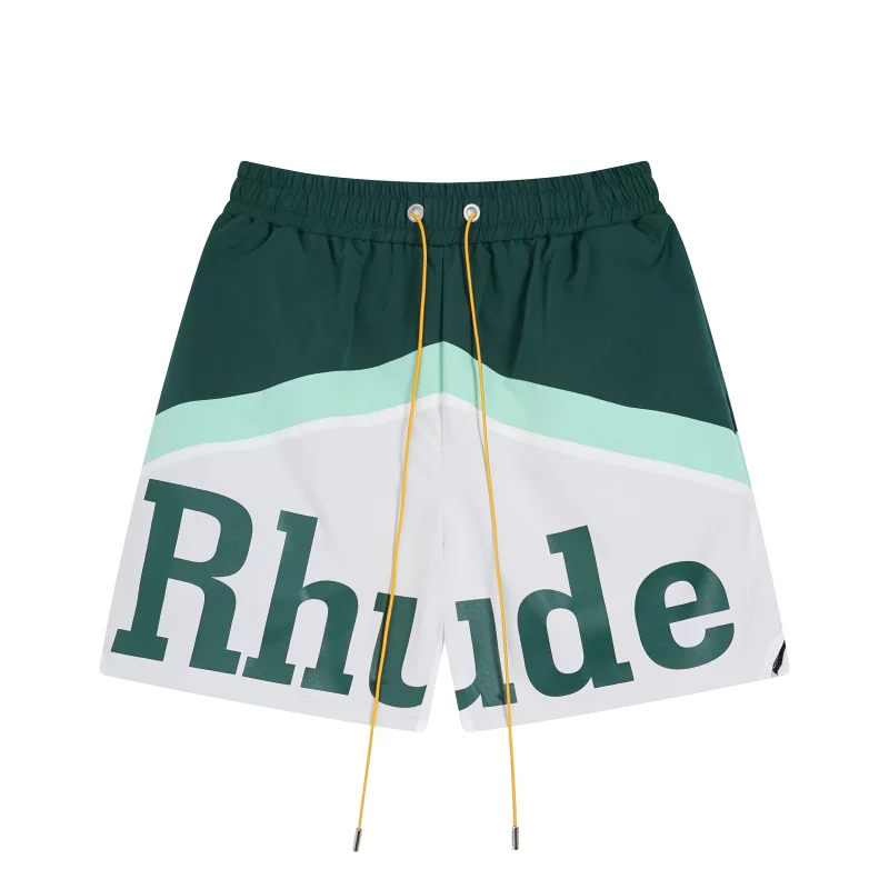 Rhude Green White Color Block Nylon Casual Shorts Unisex Streetwear