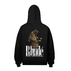 RHUDE Roaring Leopard Back Print Black Hoodie