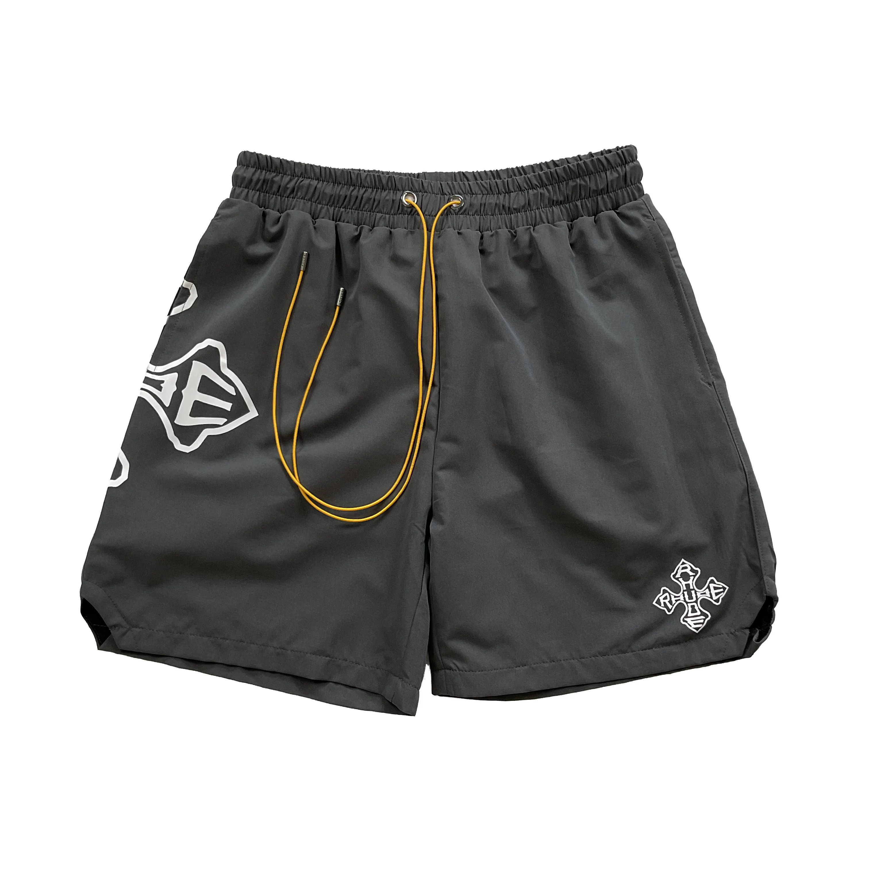 Rhude Dark Grey Cross Logo Nylon Casual Shorts Unisex Streetwear
