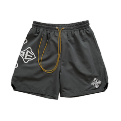 Rhude Dark Grey Cross Logo Nylon Casual Shorts Unisex Streetwear