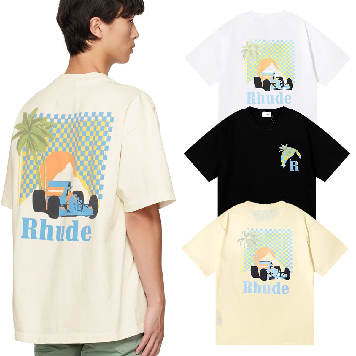 Rhude Back Print Race Car Palm Tee