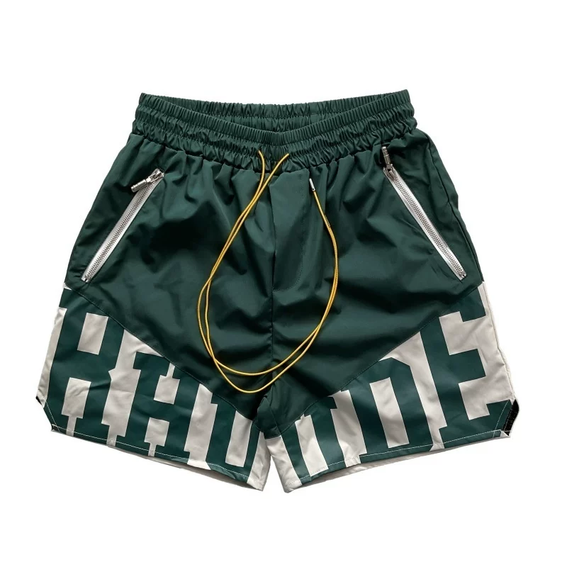 Rhude Hot Green Geometric Panel Zip Shorts