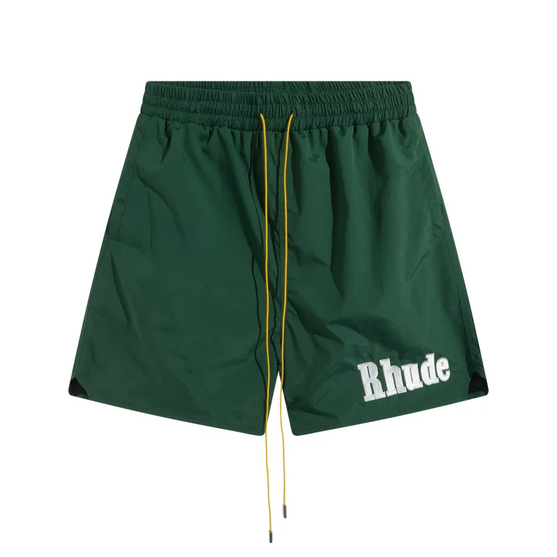 Rhude Green Embroidered Logo Nylon Casual Shorts Unisex Streetwear