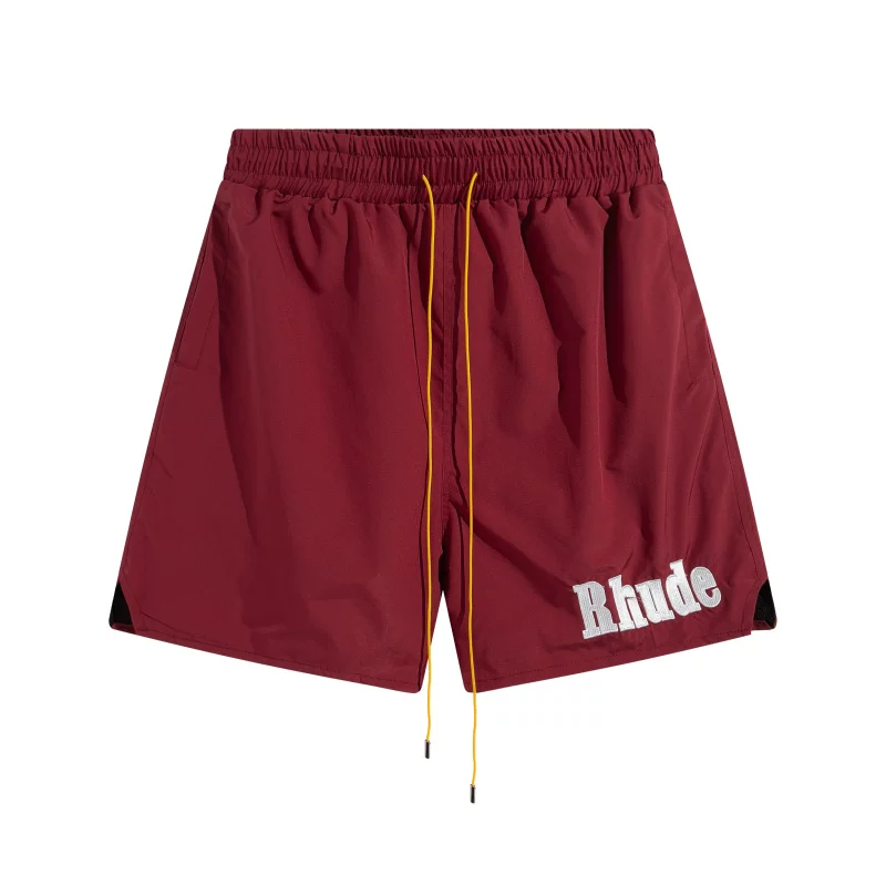 Rhude Burgundy Embroidered Logo Nylon Casual Shorts