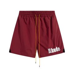 Rhude Burgundy Embroidered Logo Nylon Casual Shorts