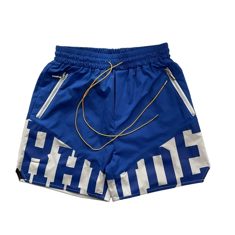 Rhude Hot Blue Geometric Panel Zip Shorts