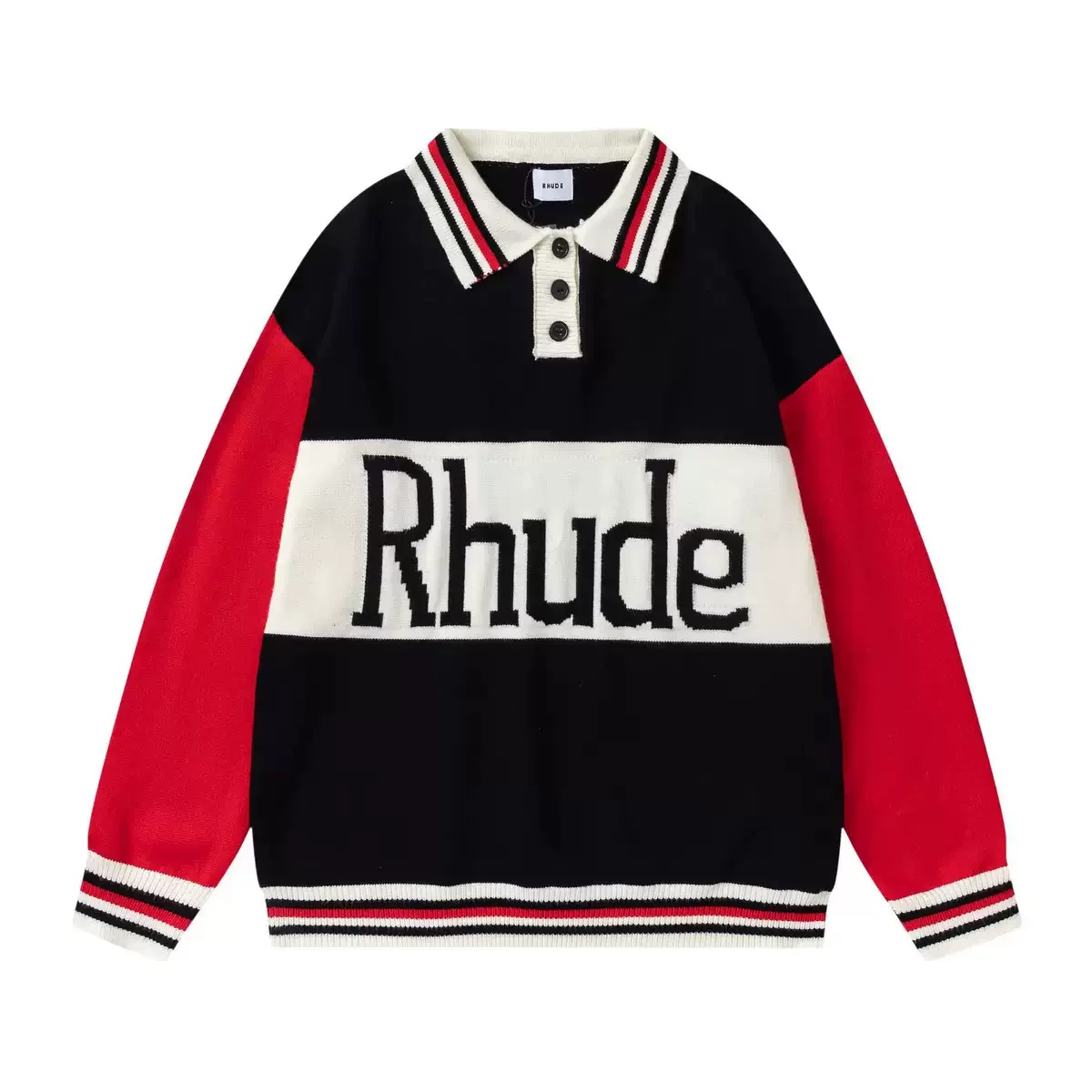 RHUDE Color Block Polo Collar Knit Sweater