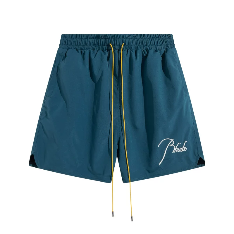 Rhude Hot Teal Signature Embroidered Shorts