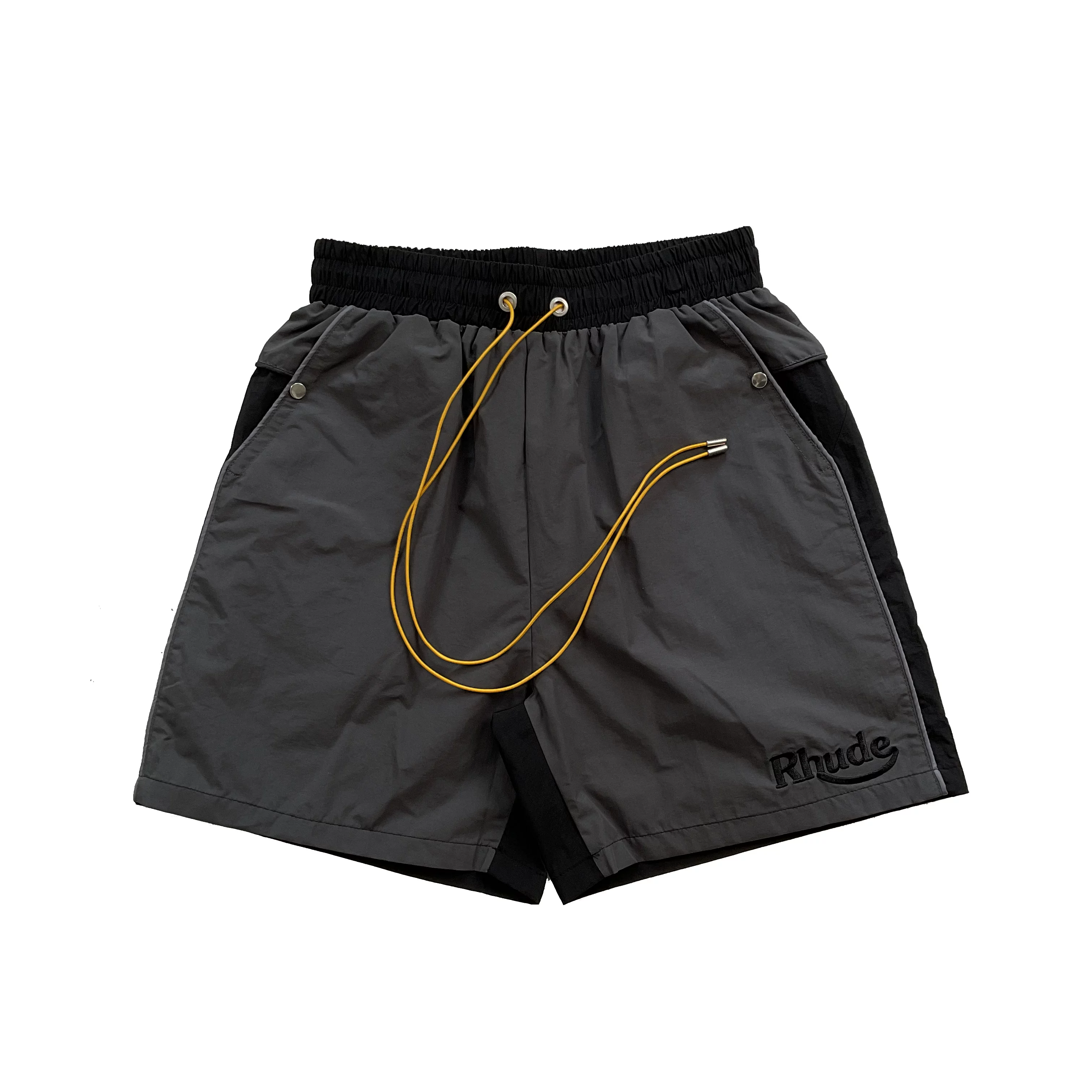 Rhude Hot Grey Black Two‑Tone Embroidered Shorts