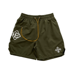 Rhude Hot Olive Cross Logo Nylon Casual Shorts