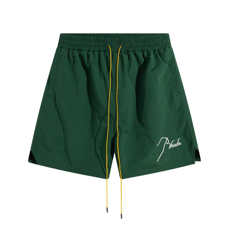 Rhude Hot Dark Green Signature Embroidered Shorts