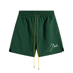 Rhude Hot Dark Green Signature Embroidered Shorts