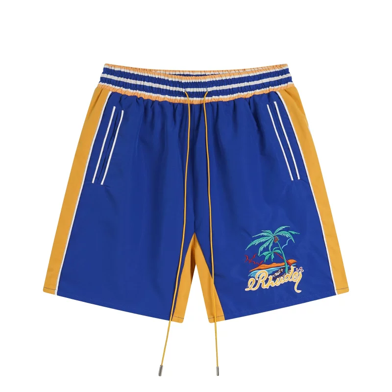 Rhude Hot Palm Embroidered Blue Yellow Shorts
