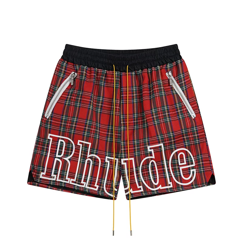 Rhude Red Tartan Plaid Nylon Casual Shorts Unisex Streetwear