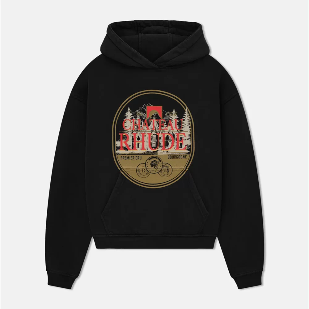 RHUDE Chateau Wine Label Black Pullover Hoodie