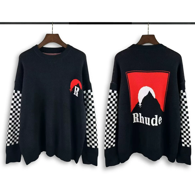 Rhude Mountain Checkerboard Sleeve Knit Sweater