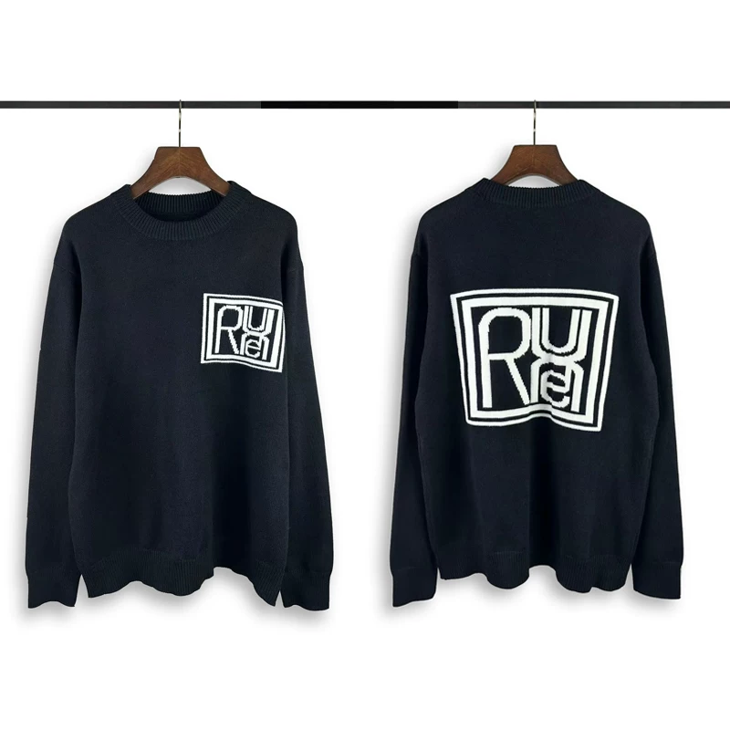 Rhude Square Logo Jacquard Crewneck Knit Sweater