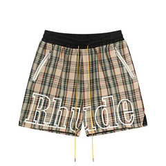 Rhude Hot Beige Plaid Big Logo Zip Shorts