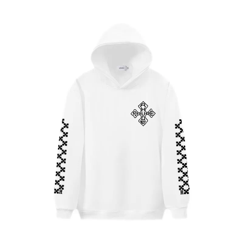 RHUDE Cross Logo White Sleeve Pattern Hoodie