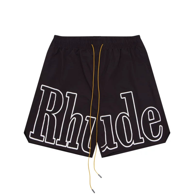 Rhude Hot Black Big Outline Logo Shorts