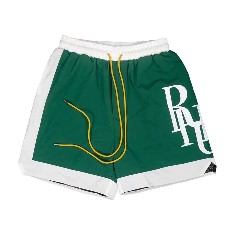 Rhude Hot Green Color Block Basketball Shorts