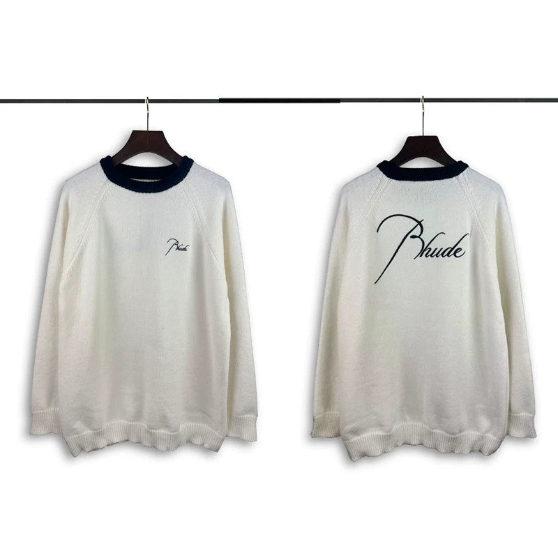 Rhude Cream Black Collar Script Knit Sweater