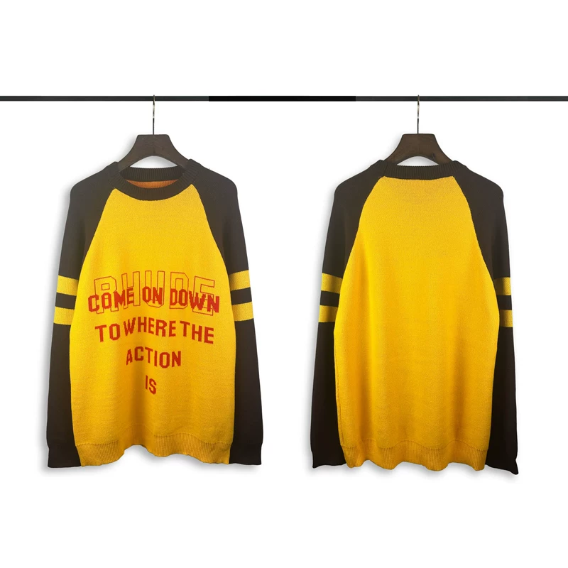 Rhude Come On Down Yellow Black Raglan Knit Sweater