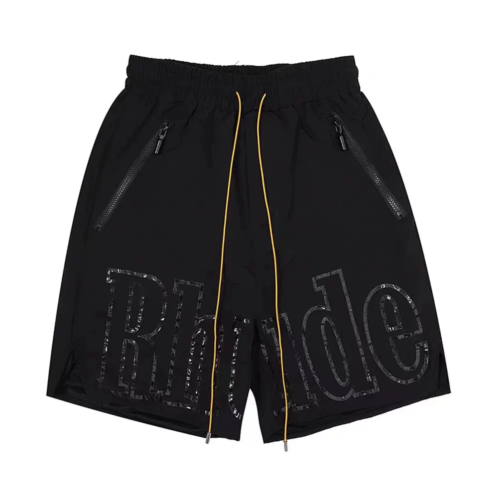 Rhude Embossed Logo Black Nylon Casual Shorts