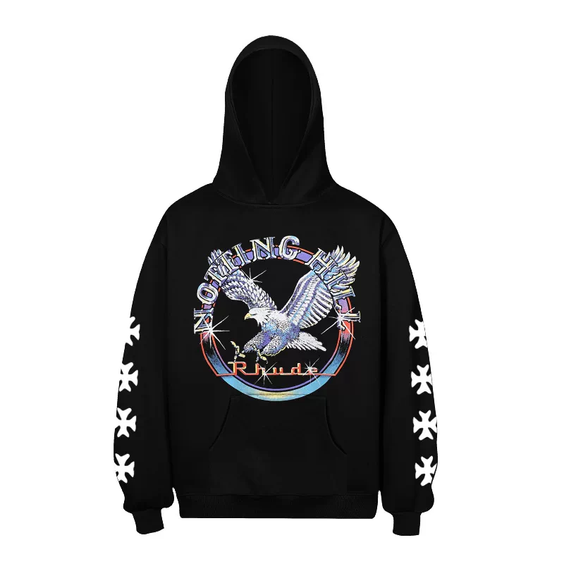 RHUDE Eagle Graphic Black Cross Sleeve Hoodie