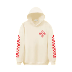 RHUDE Red Cross Logo Cream Sleeve Print Hoodie