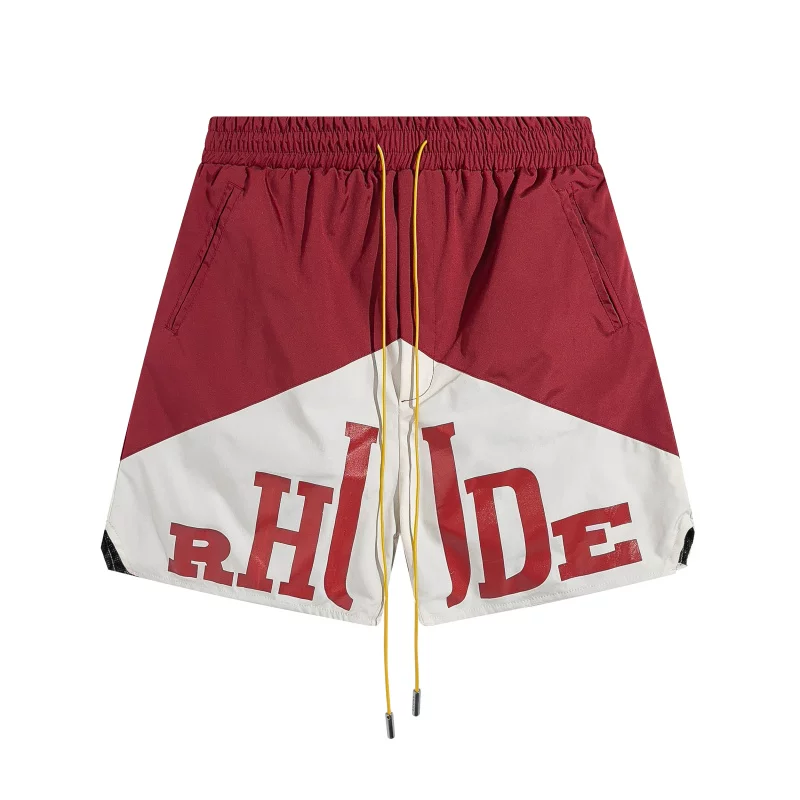 Rhude Hot Red Big Logo Color Block Shorts