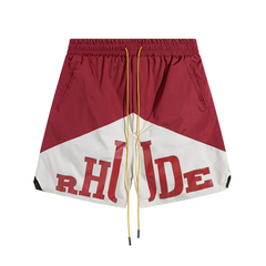 Rhude Hot Red Big Logo Color Block Shorts