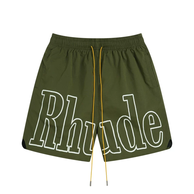 Rhude Hot Olive Big Outline Logo Shorts