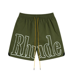 Rhude Hot Olive Big Outline Logo Shorts