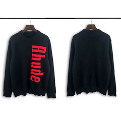 Rhude Vertical Red Logo Black Knit Sweater