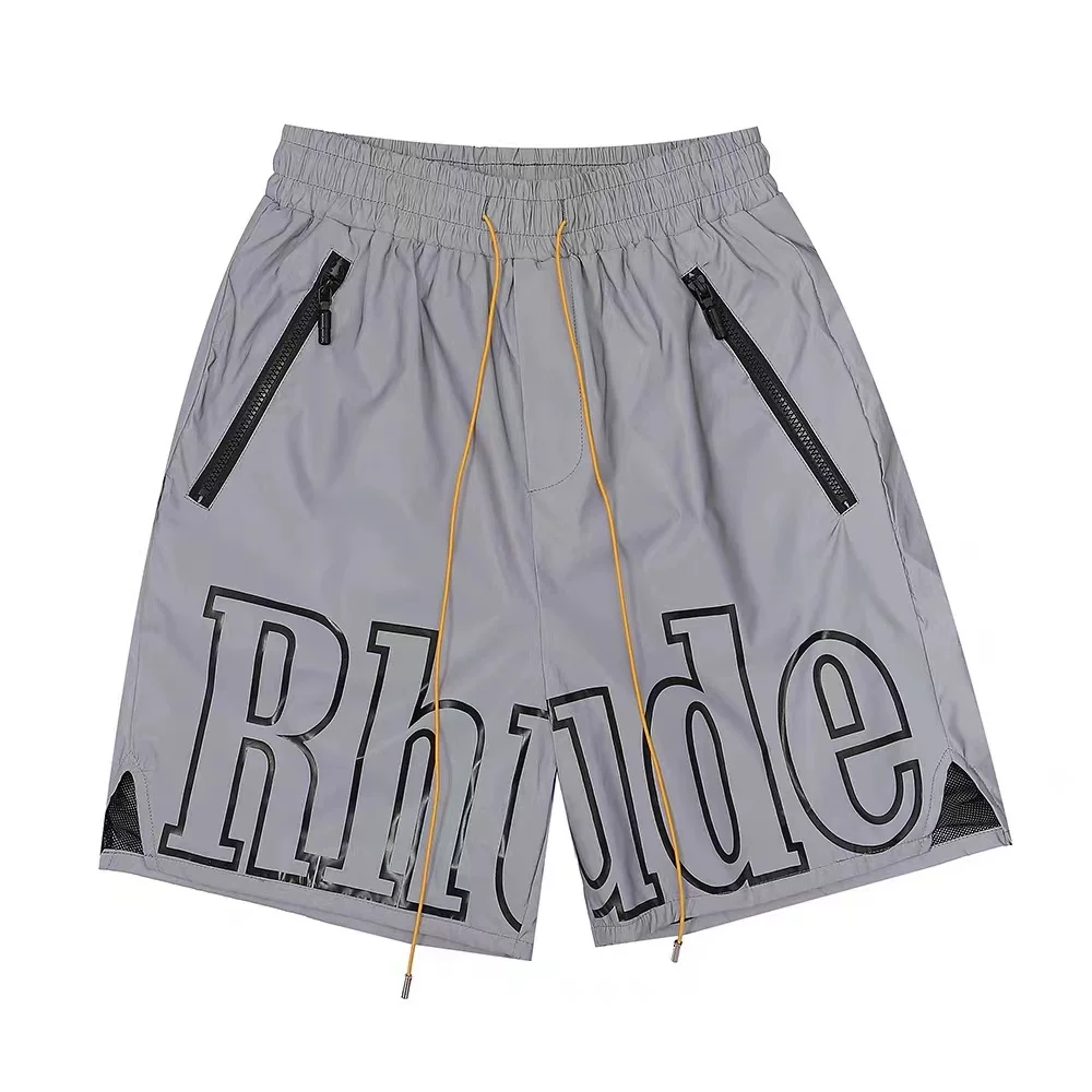 Rhude Big Outline Logo Grey Nylon Casual Shorts Unisex Streetwear