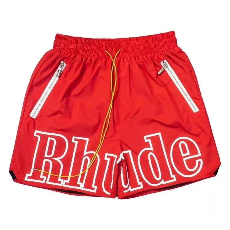 Rhude Big Outline Logo Red Nylon Casual Shorts Unisex Streetwear