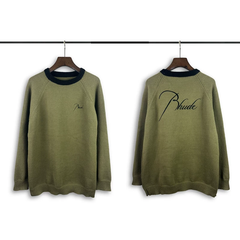 Rhude Olive Green Raglan Script Knit Sweater