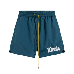 Rhude Teal Embroidered Logo Nylon Casual Shorts Unisex Streetwear