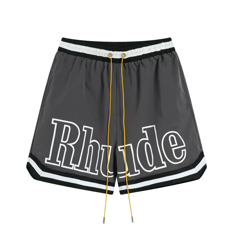 Rhude Hot Grey Striped Trim Big Logo Shorts