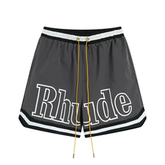 Rhude Hot Grey Striped Trim Big Logo Shorts