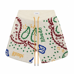 Rhude Hot Cream Paisley Knit Logo Shorts