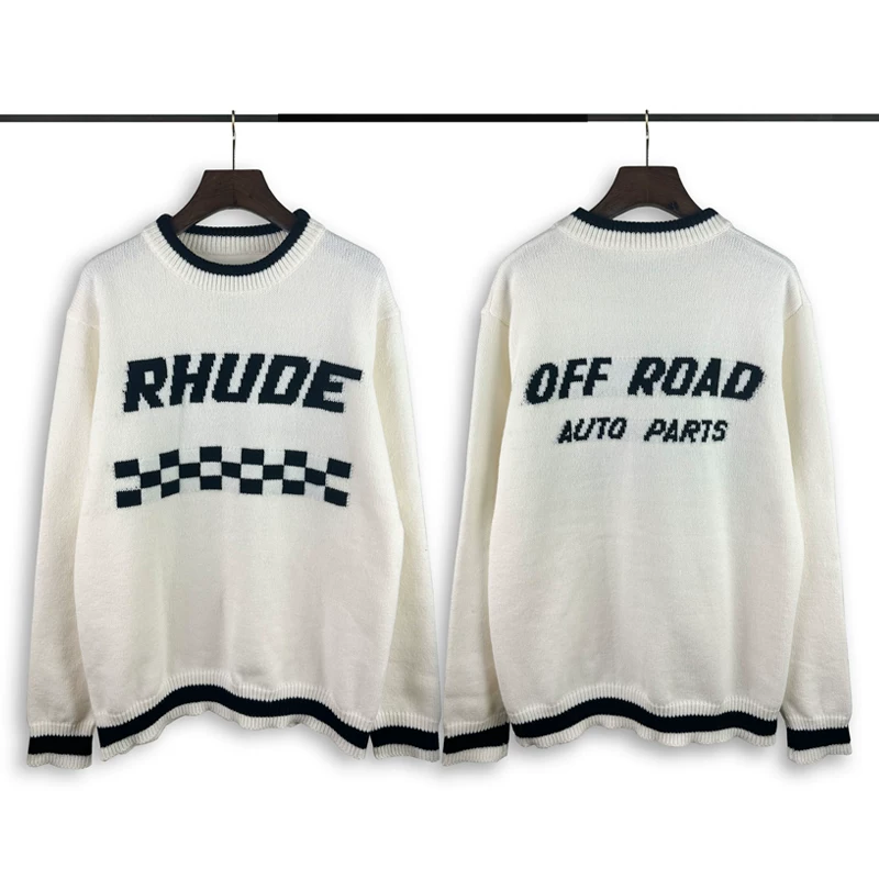 Rhude Off Road Checkerboard Cream Knit Sweater