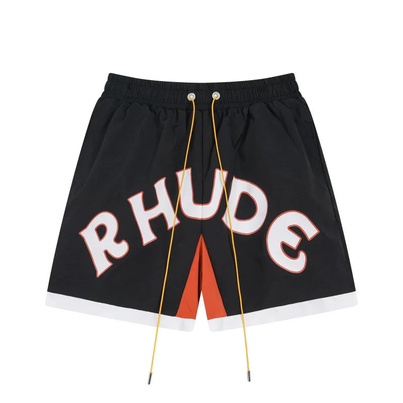 Rhude Arch Logo Black Nylon Casual Shorts Unisex Streetwear